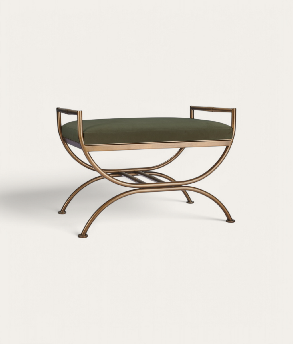 Ainsley Stool - Antique Brass - Dark Moss