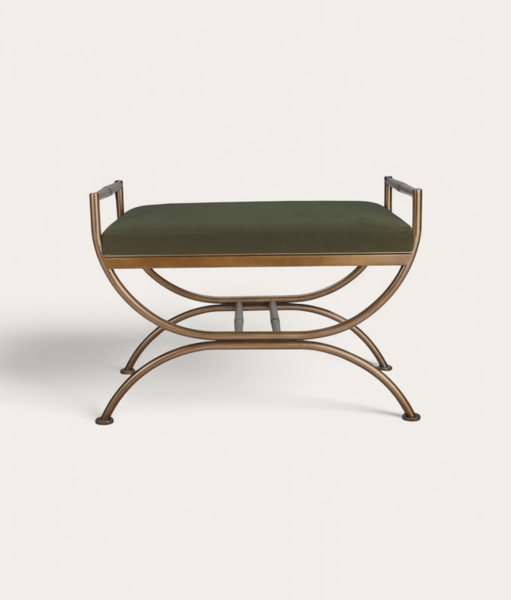 Ainsley Stool - Antique Brass - Dark Moss