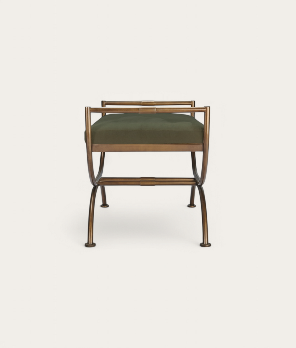 Ainsley Stool - Antique Brass - Dark Moss